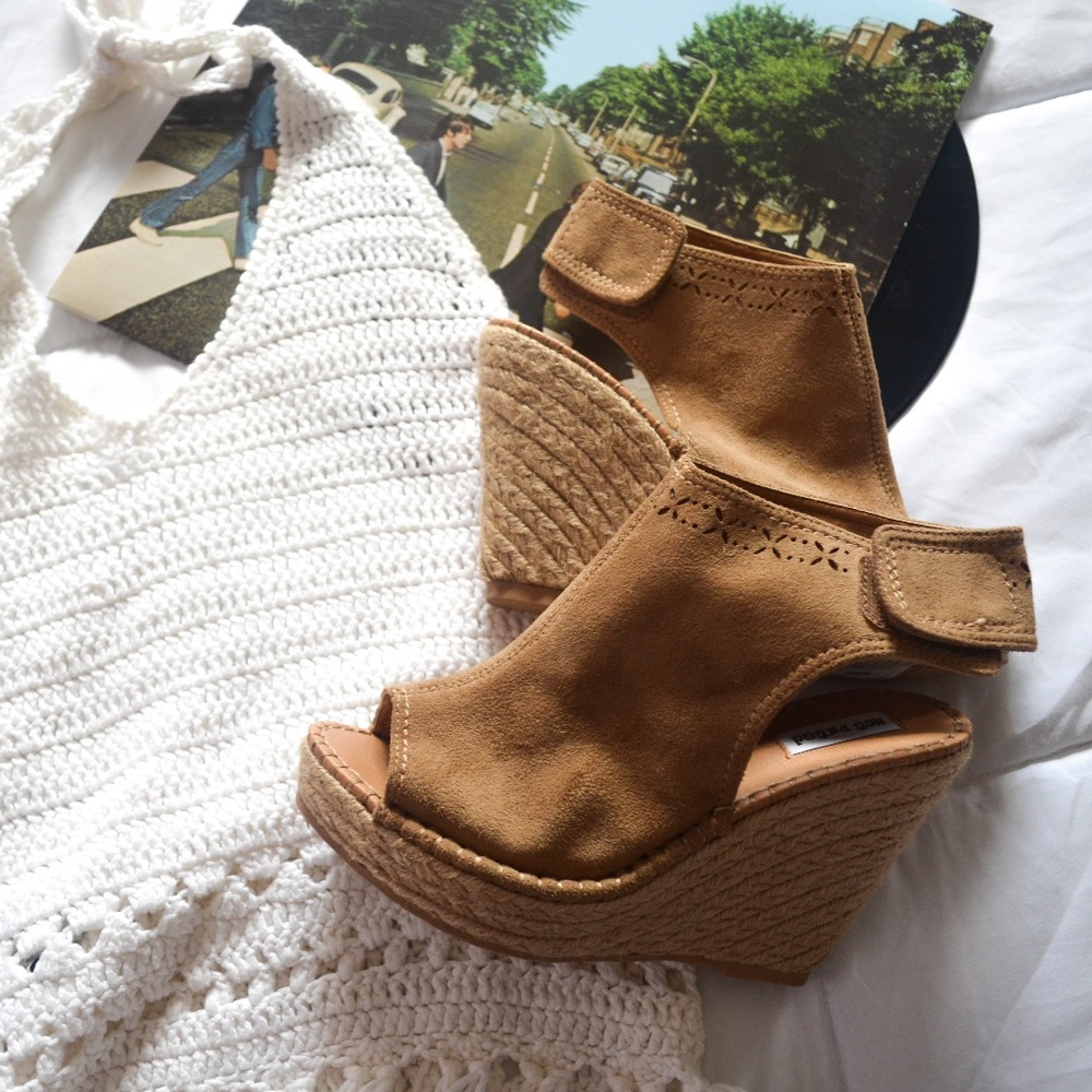 Tan Faux Suede Boho wedges